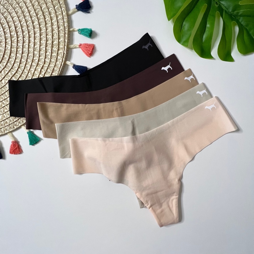 Victoria’s Secret PINK No Show Cheekster Panty Pack of 5 Neutrals Medium NEW